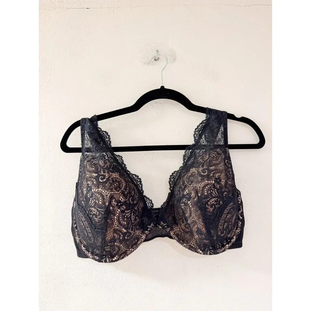Thirdlove 24/7 Lace Contour Plunge Bra in Black Beige 36F